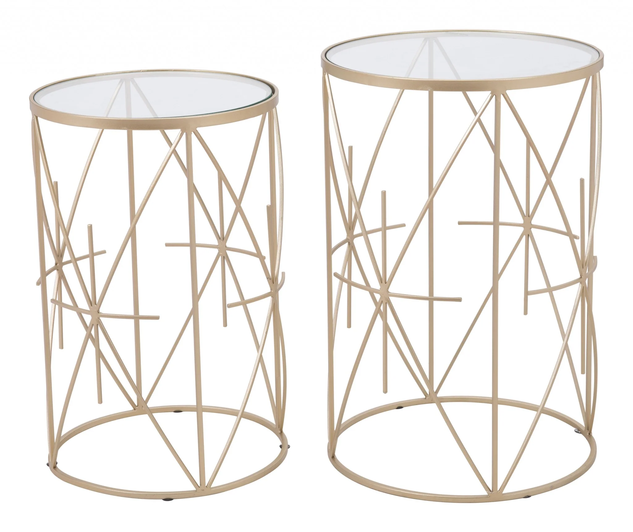 Set of Two Geometric Gold and Glass Side Tables By Homeroots - Image 2
