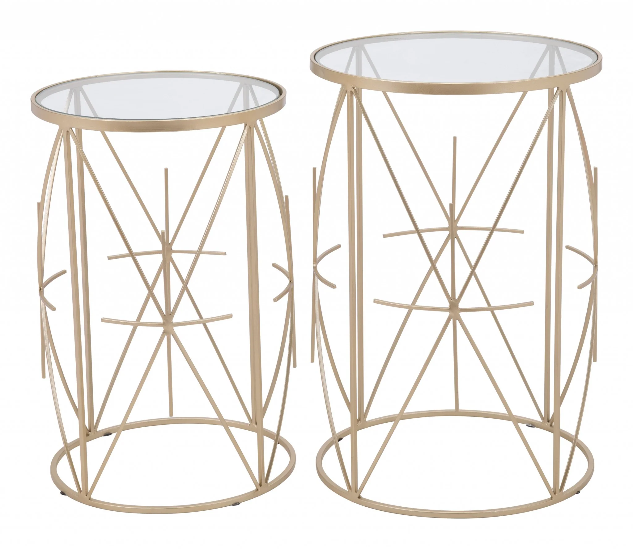 Set of Two Geometric Gold and Glass Side Tables By Homeroots - Image 3