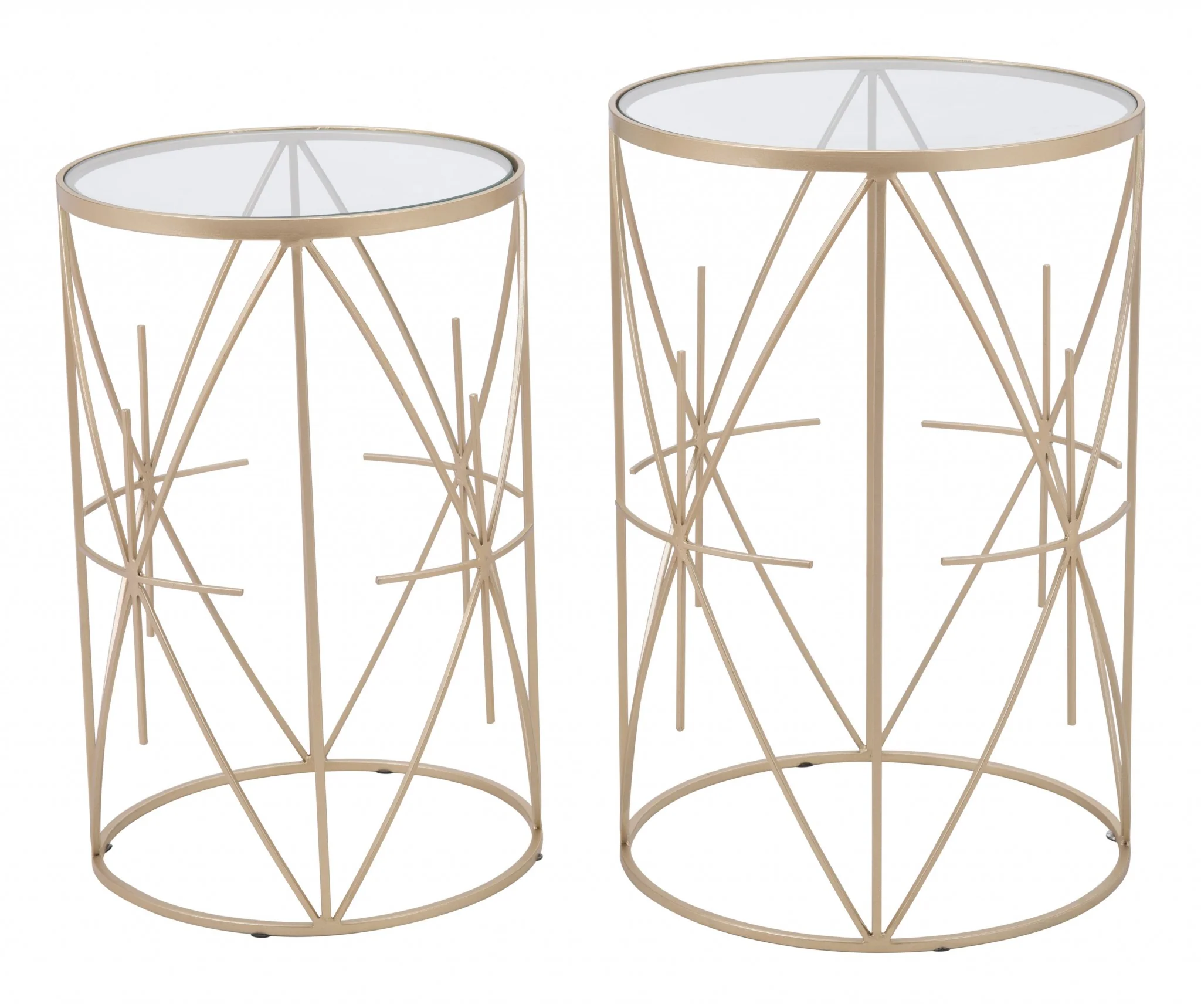Set of Two Geometric Gold and Glass Side Tables By Homeroots - Image 4