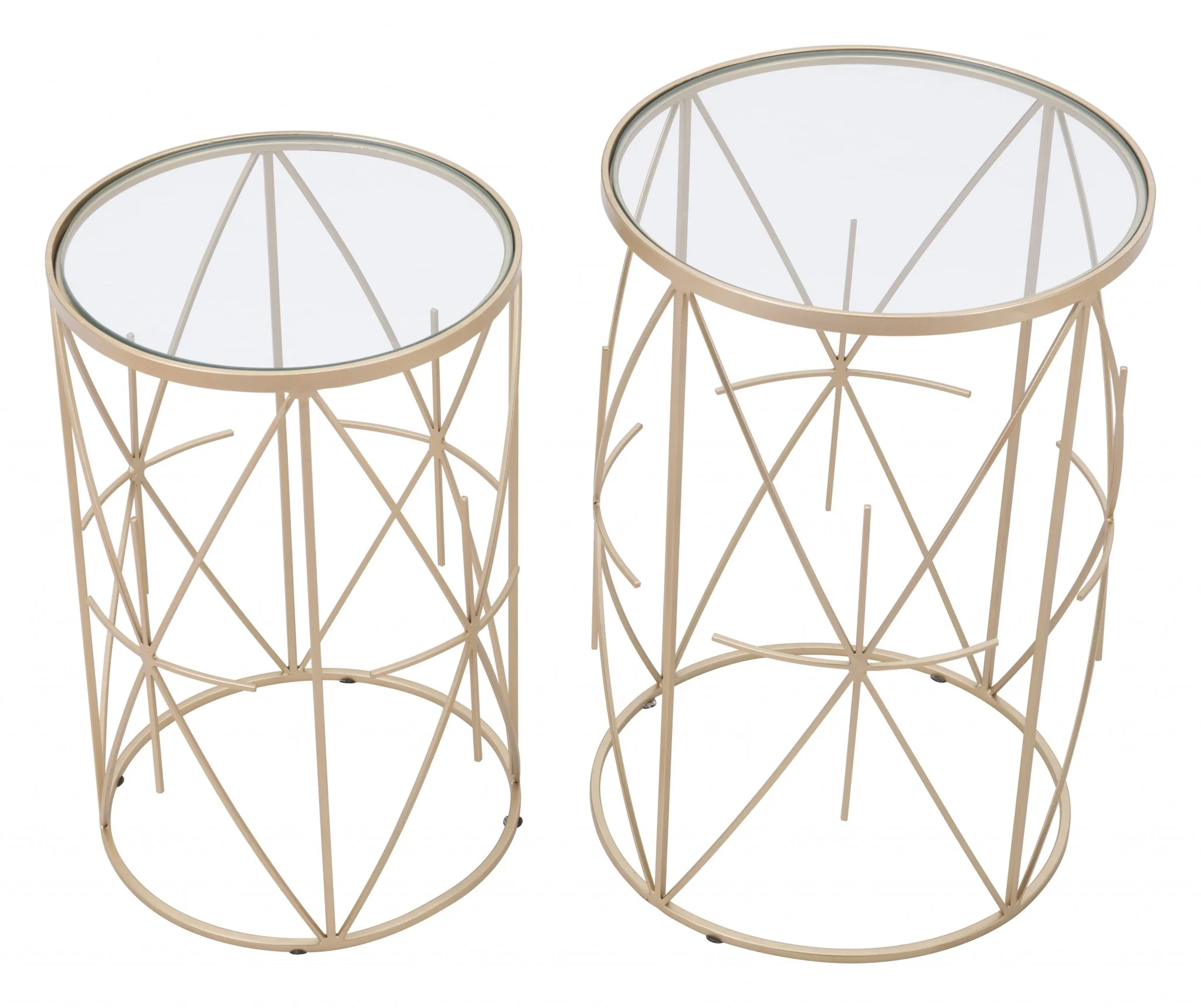 Set of Two Geometric Gold and Glass Side Tables By Homeroots - Image 5