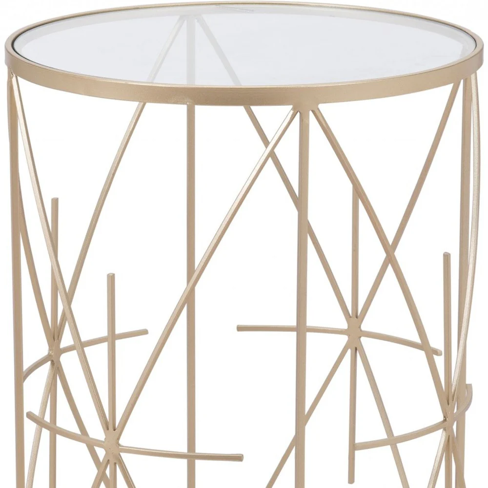 Set of Two Geometric Gold and Glass Side Tables By Homeroots - Image 6