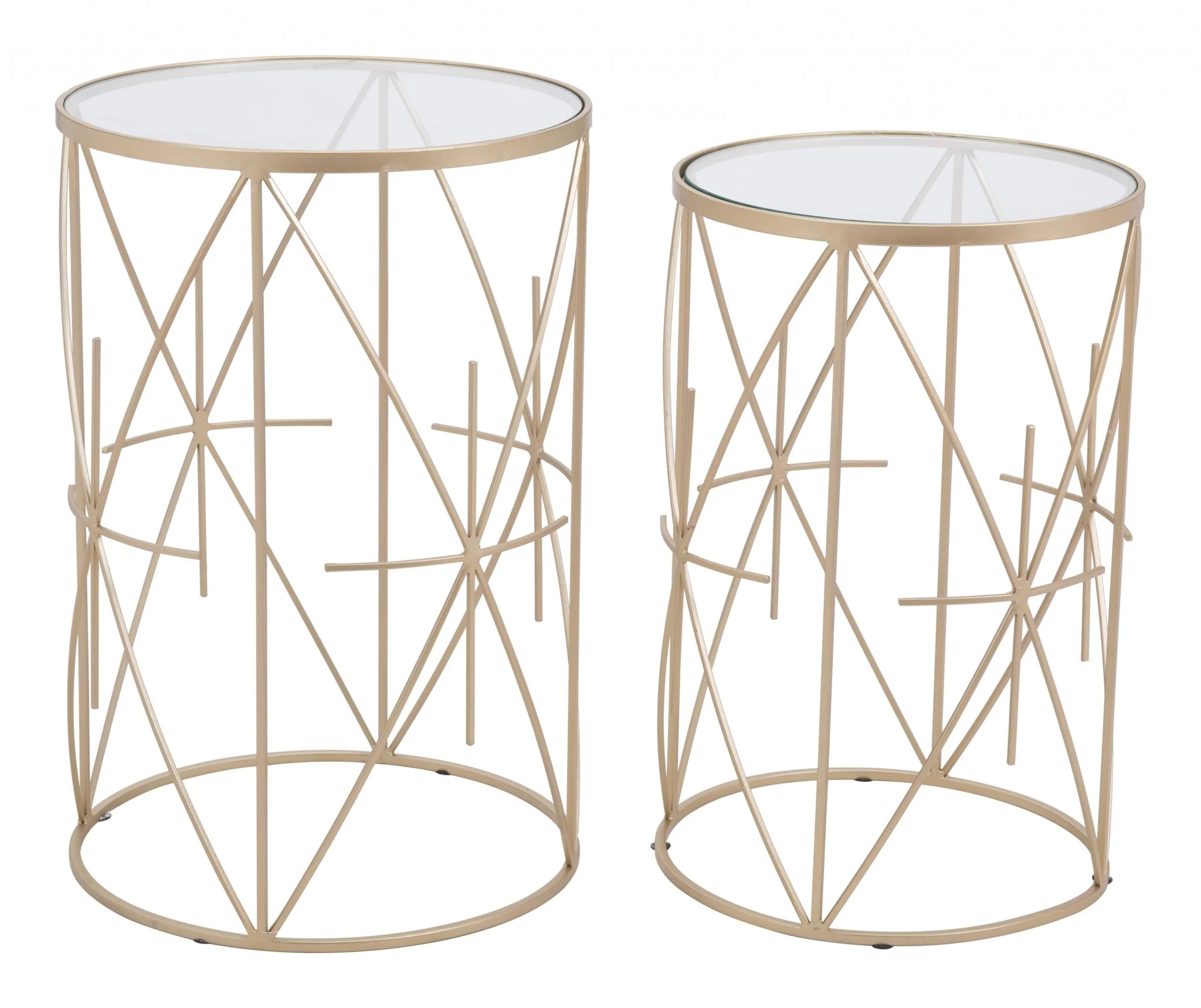 Set of Two Geometric Gold and Glass Side Tables By Homeroots - Image 7