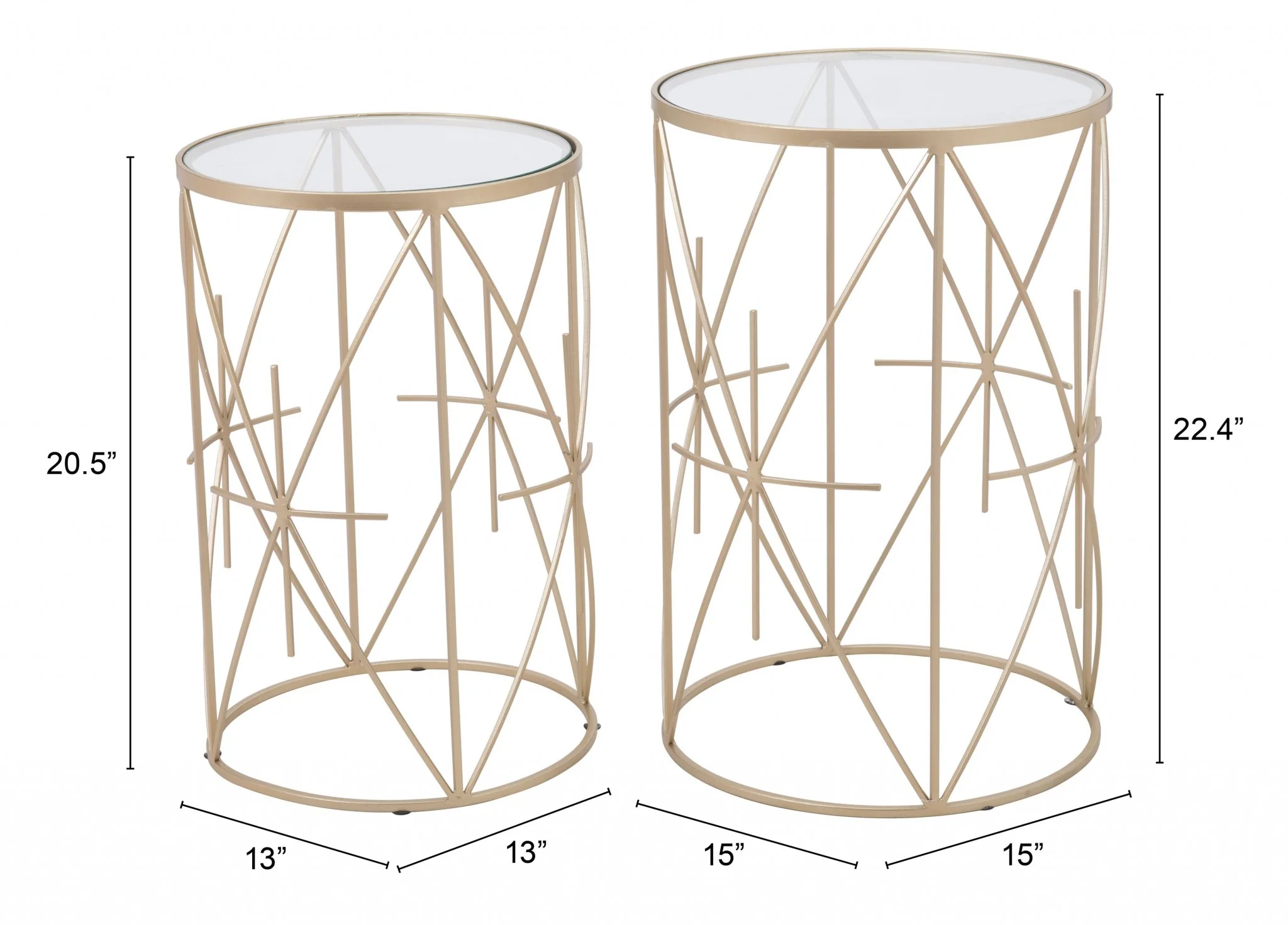 Set of Two Geometric Gold and Glass Side Tables By Homeroots - Image 9