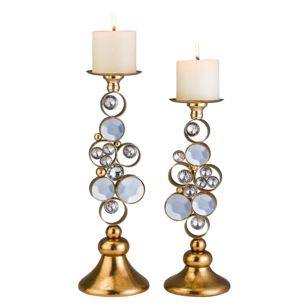 Set Of Two Gold Bling Tabletop Pillar Candle Holder By Homeroots - Image 2