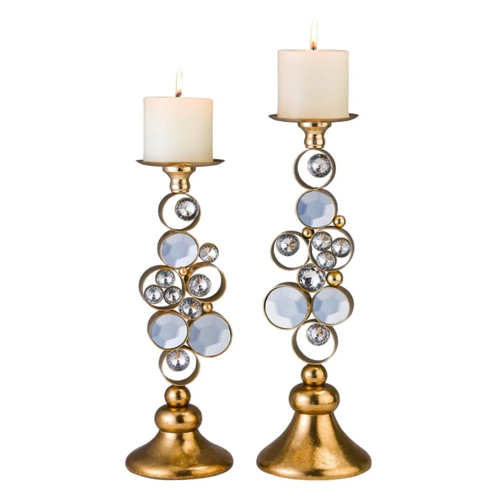 Set Of Two Gold Bling Tabletop Pillar Candle Holder By Homeroots - Image 3