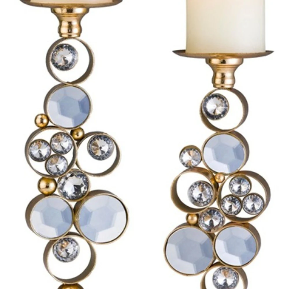 Set Of Two Gold Bling Tabletop Pillar Candle Holder By Homeroots - Image 4