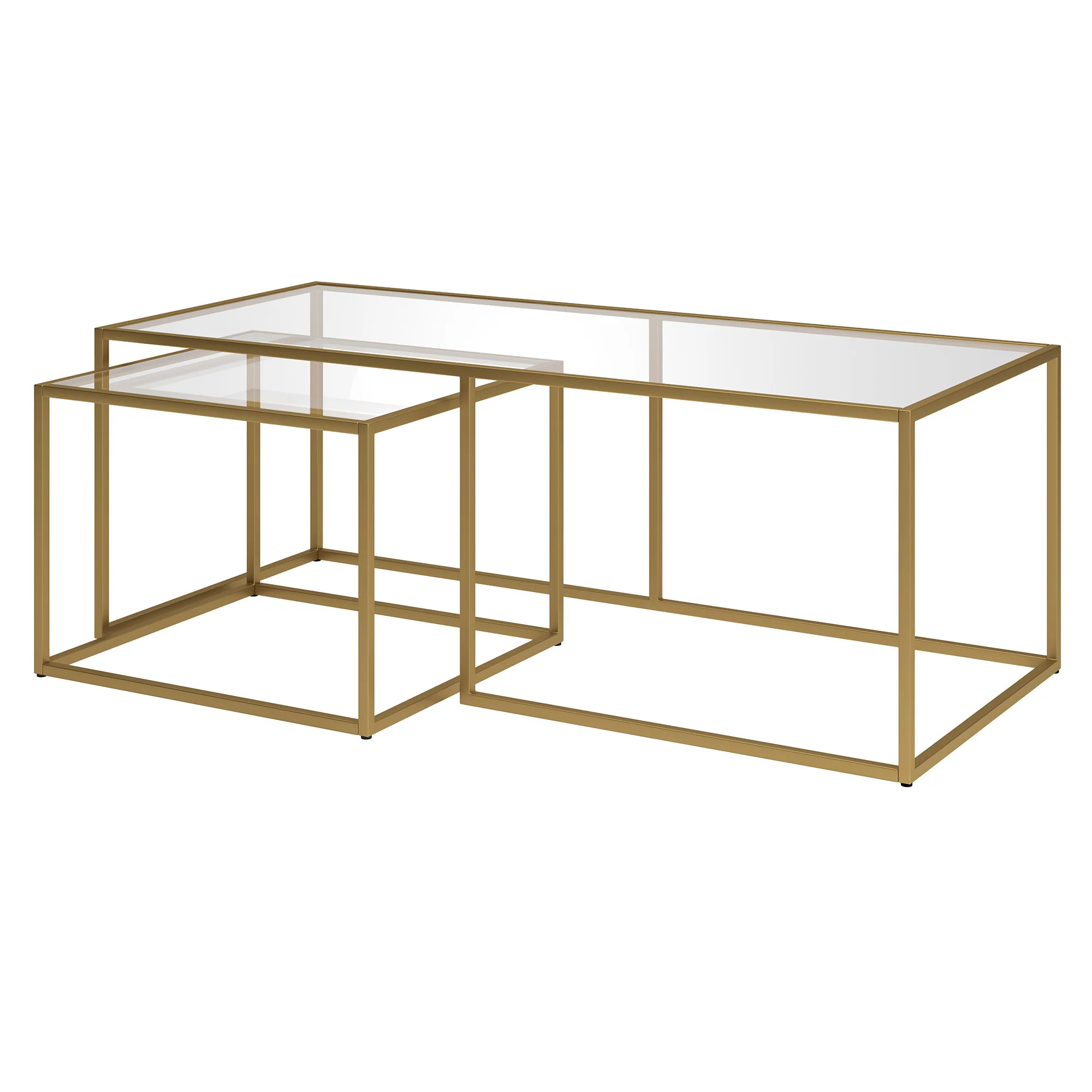 Set of Two Gold Glass And Steel Nested Coffee Tables By Homeroots - Image 2
