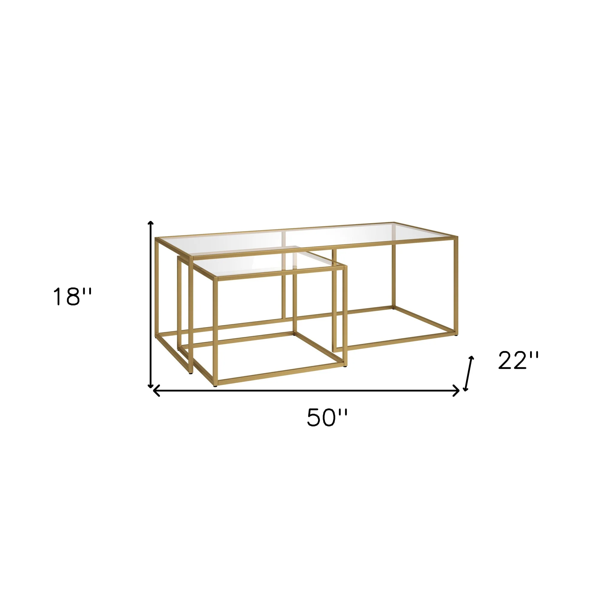 Set of Two Gold Glass And Steel Nested Coffee Tables By Homeroots - Image 6