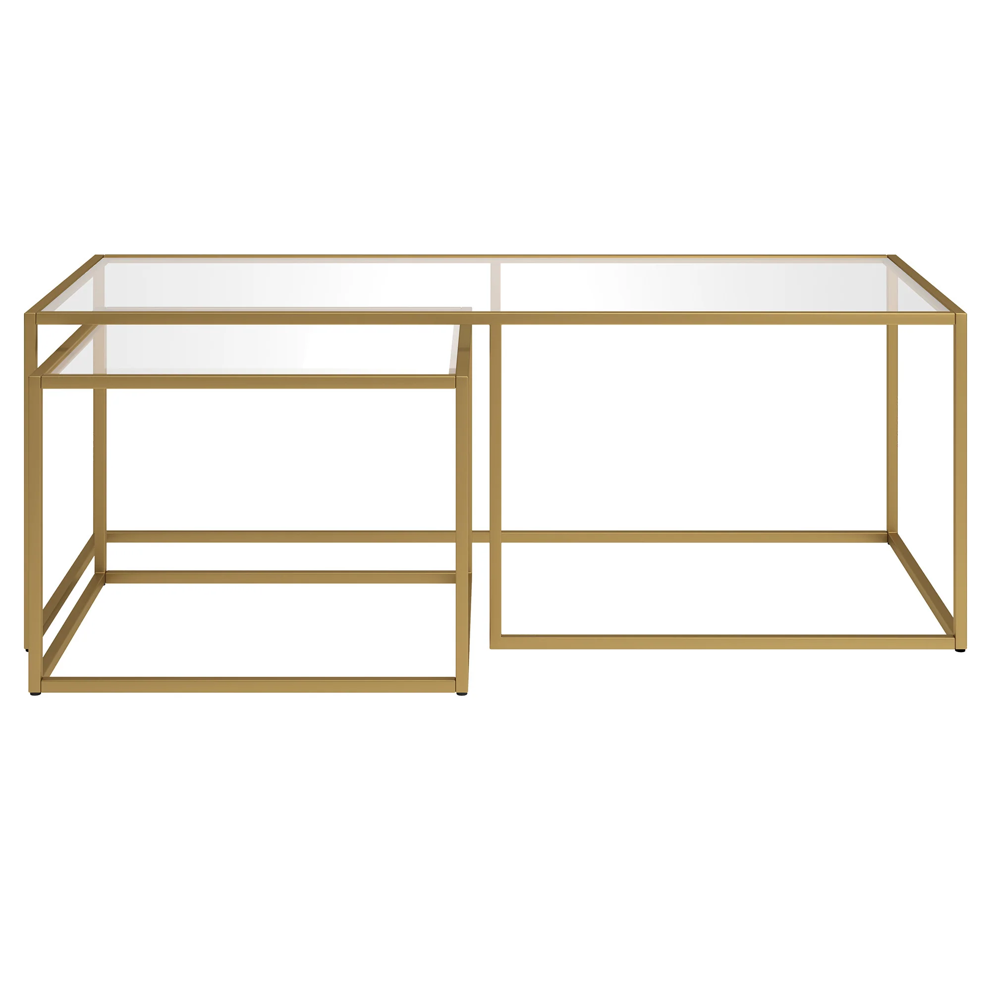 Set of Two Gold Glass And Steel Nested Coffee Tables By Homeroots - Image 7