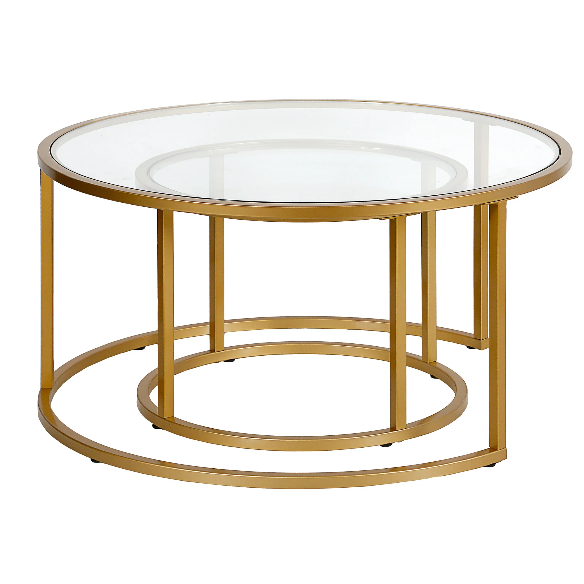 Set of Two Gold Glass And Steel Round Nested Coffee Tables By Homeroots - Image 2