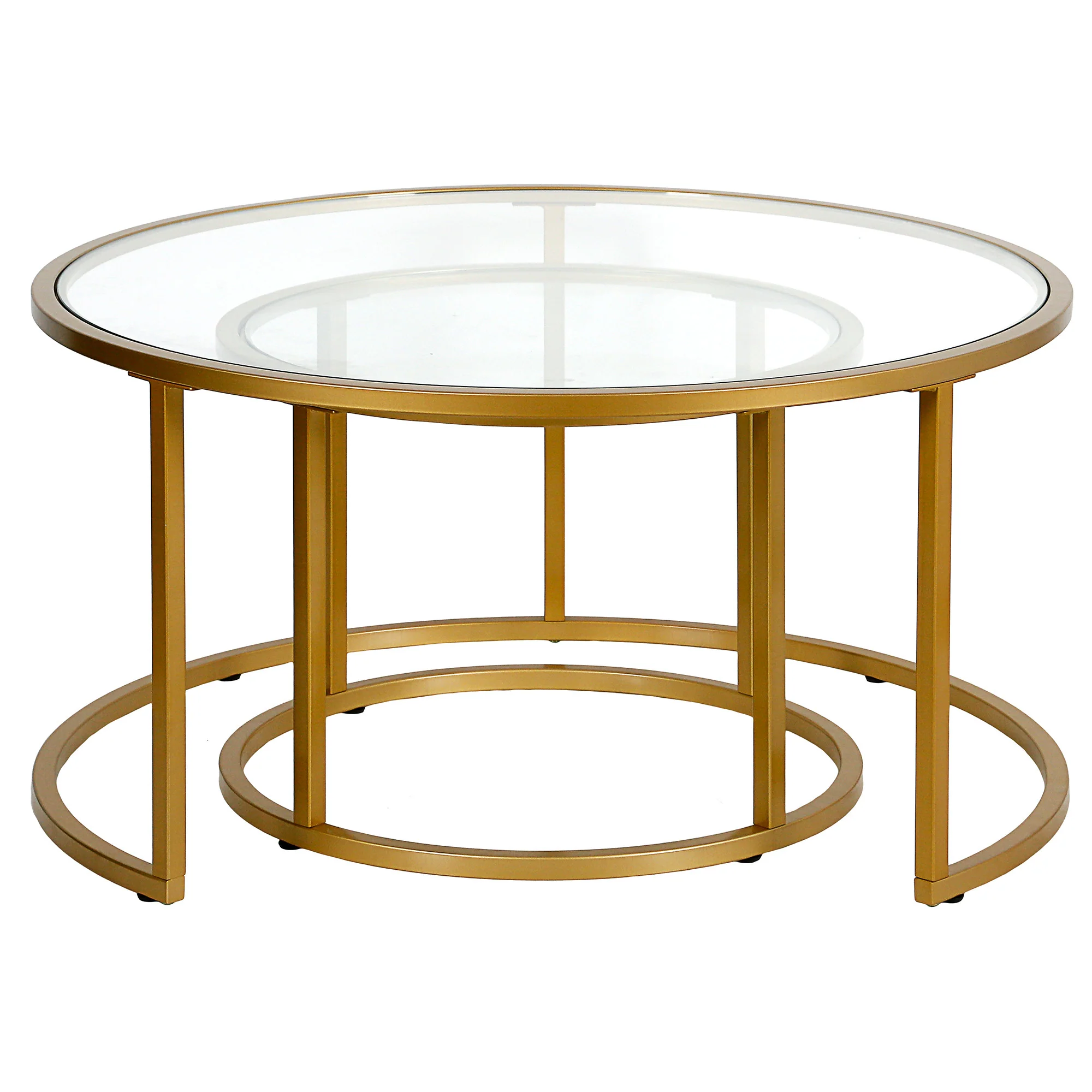 Set of Two Gold Glass And Steel Round Nested Coffee Tables By Homeroots - Image 3