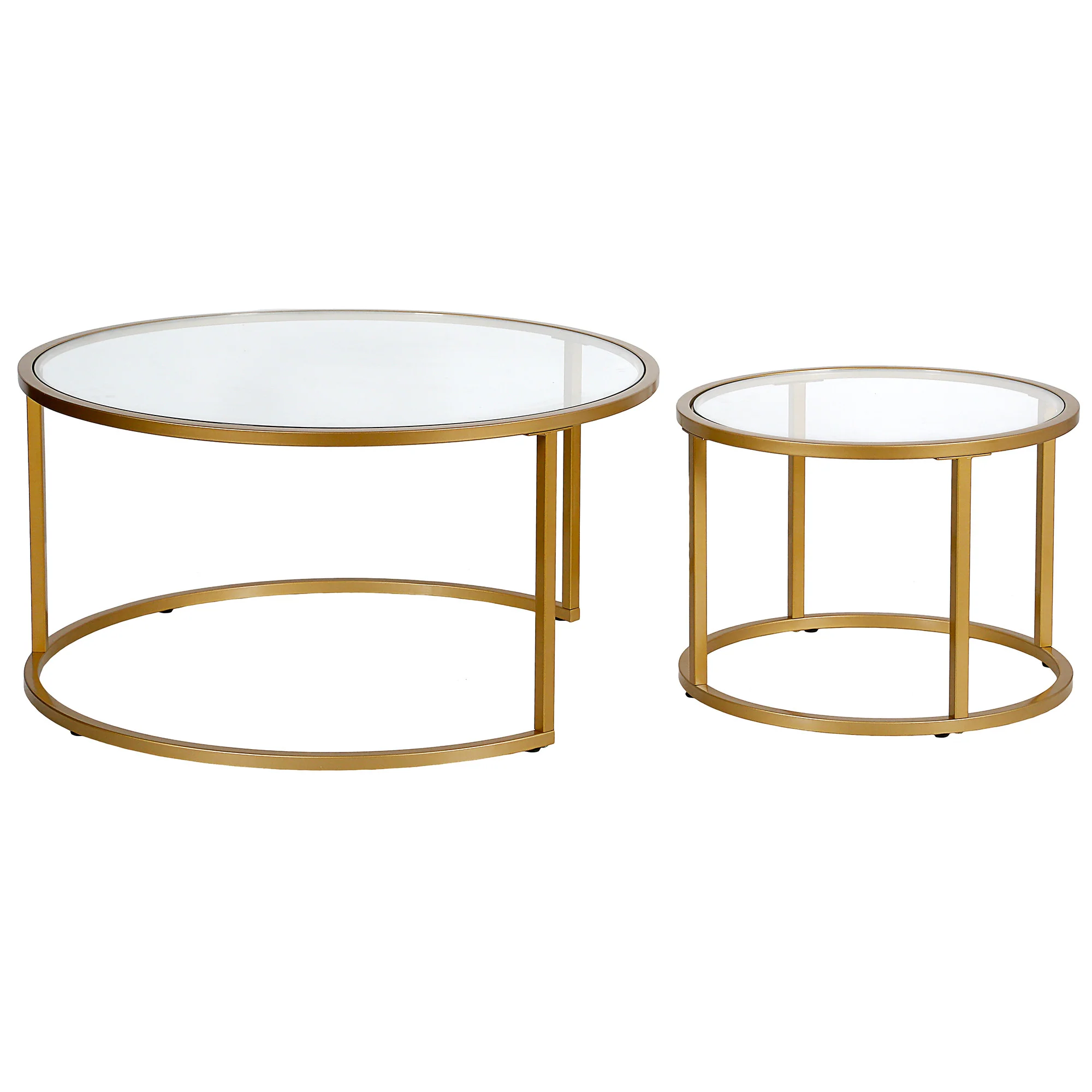 Set of Two Gold Glass And Steel Round Nested Coffee Tables By Homeroots - Image 4