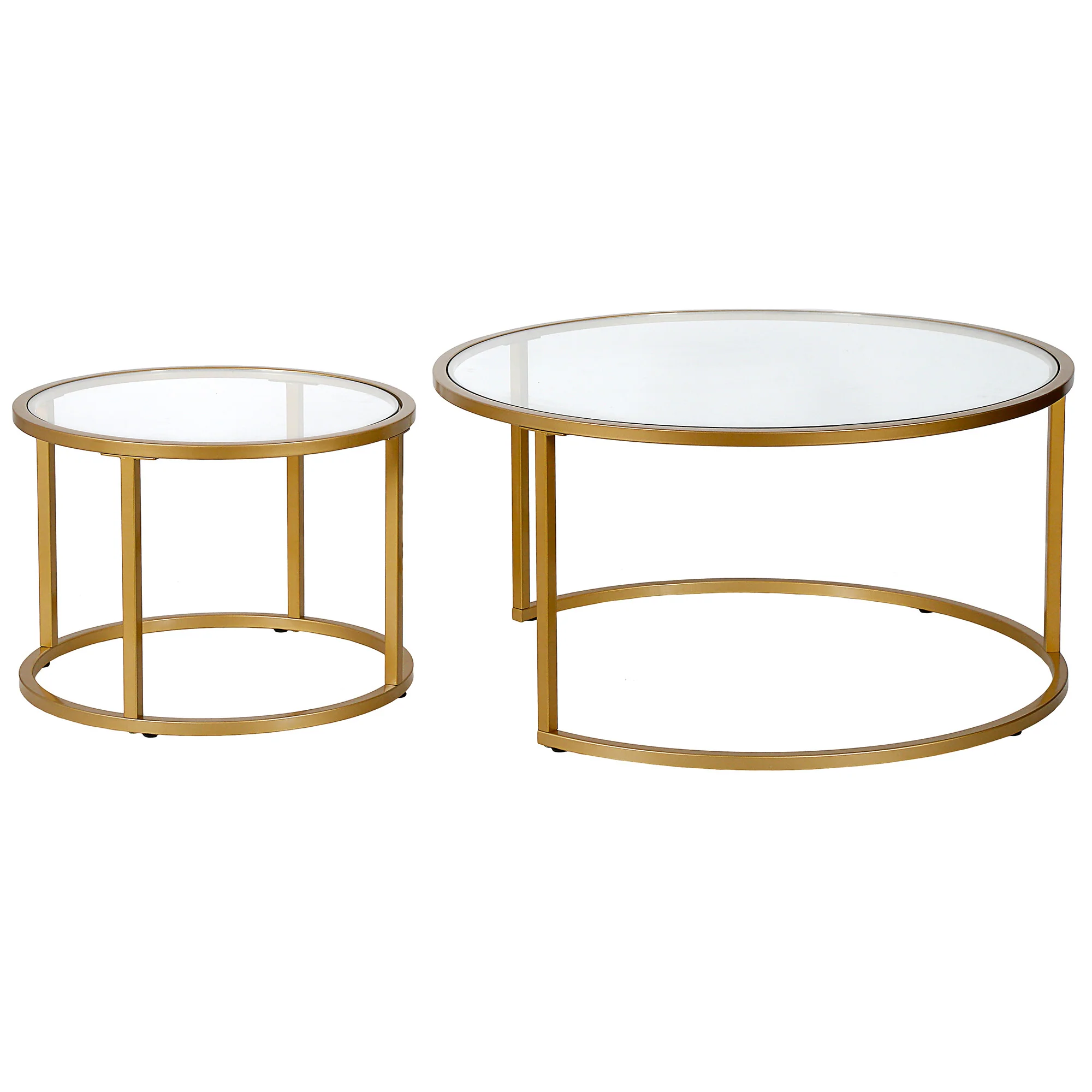 Set of Two Gold Glass And Steel Round Nested Coffee Tables By Homeroots - Image 5