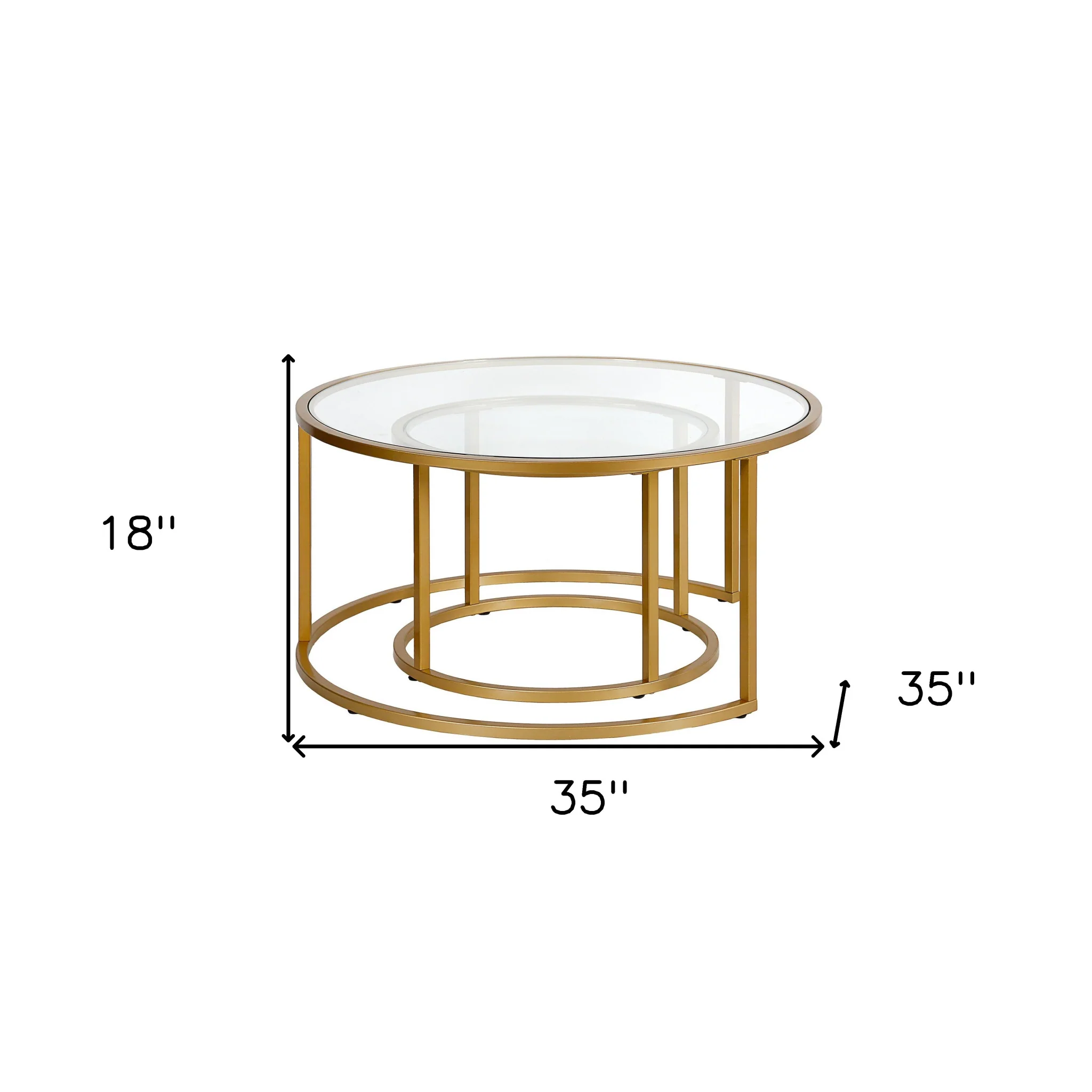 Set of Two Gold Glass And Steel Round Nested Coffee Tables By Homeroots - Image 8
