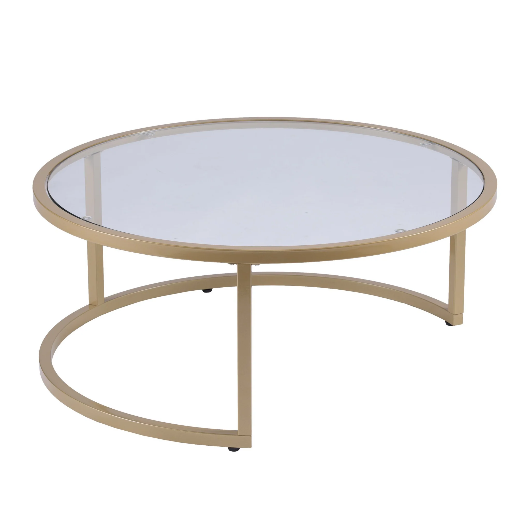 Set of Two Gold Glass Round Nested Coffee Tables By Homeroots - Image 2