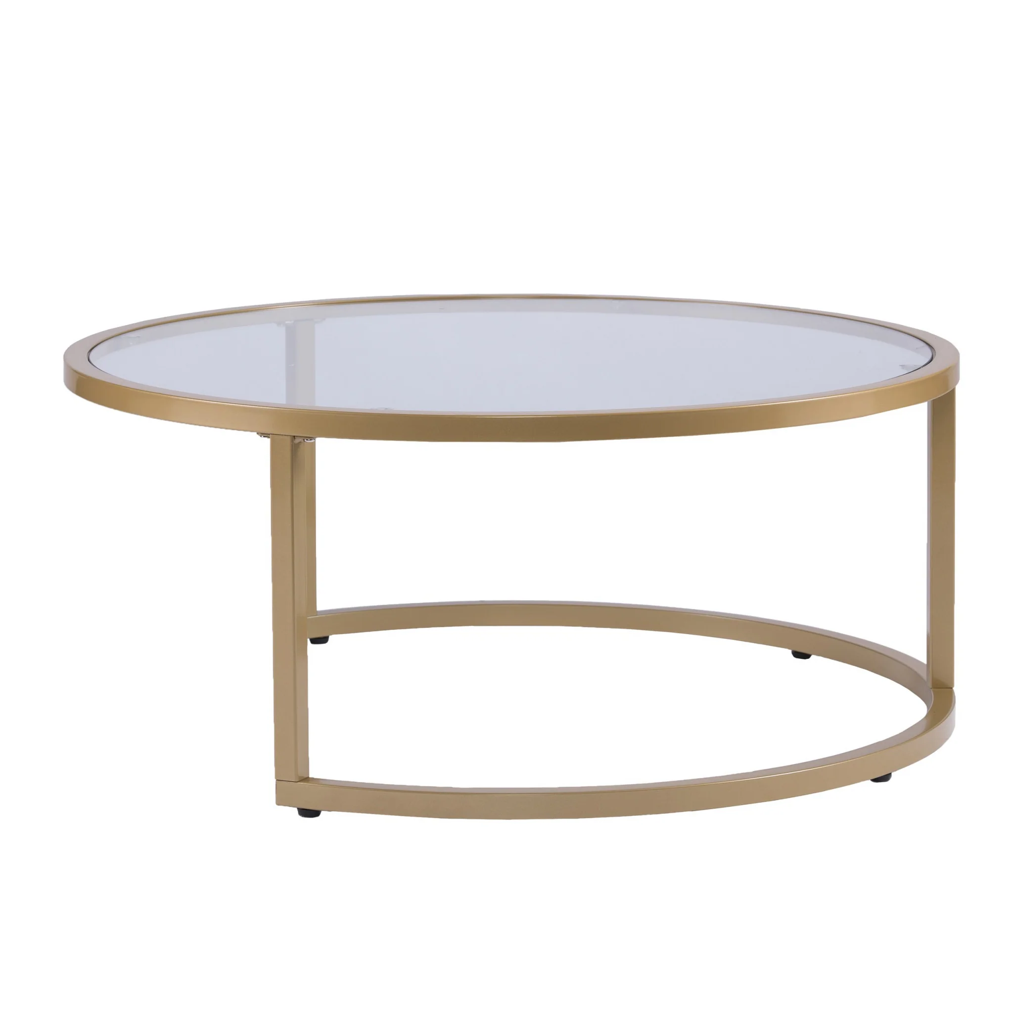 Set of Two Gold Glass Round Nested Coffee Tables By Homeroots - Image 3