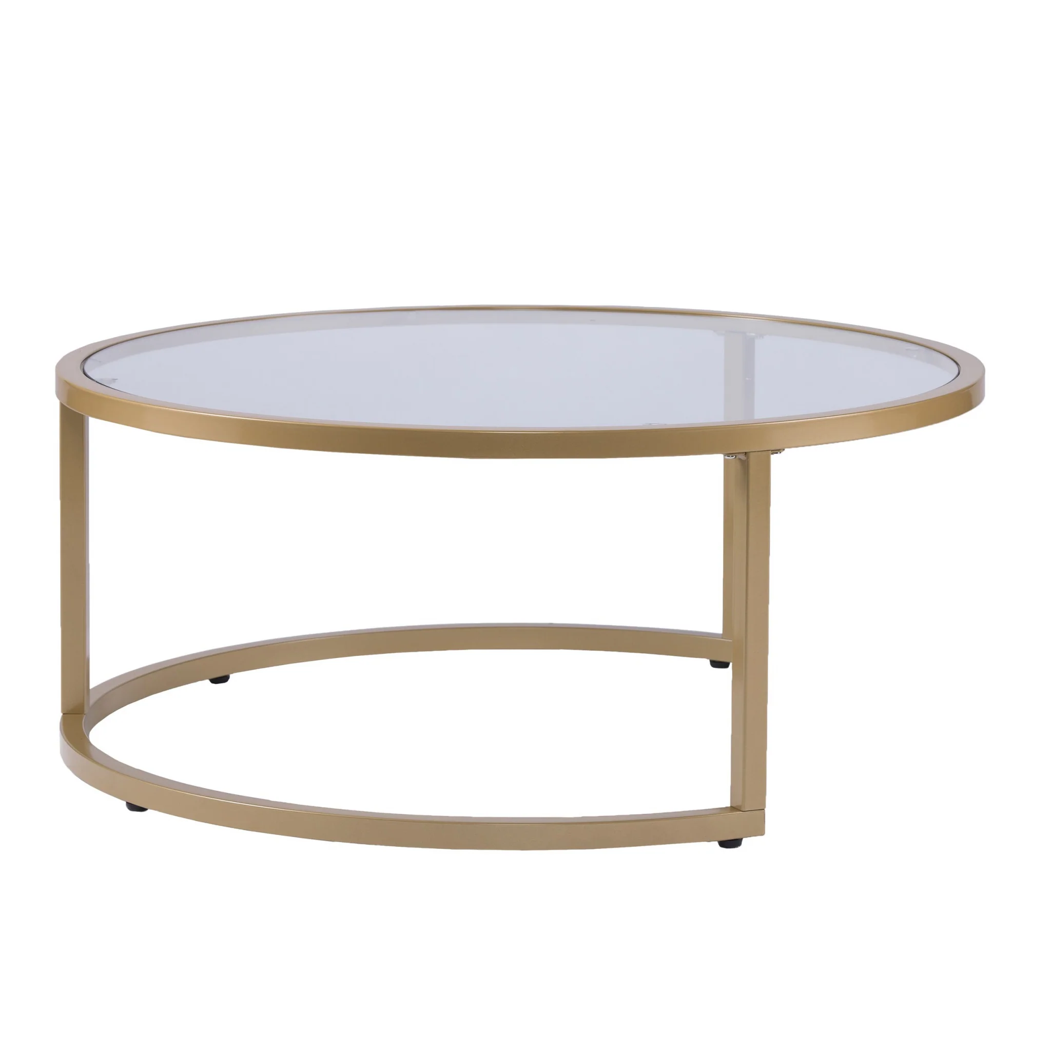 Set of Two Gold Glass Round Nested Coffee Tables By Homeroots - Image 4