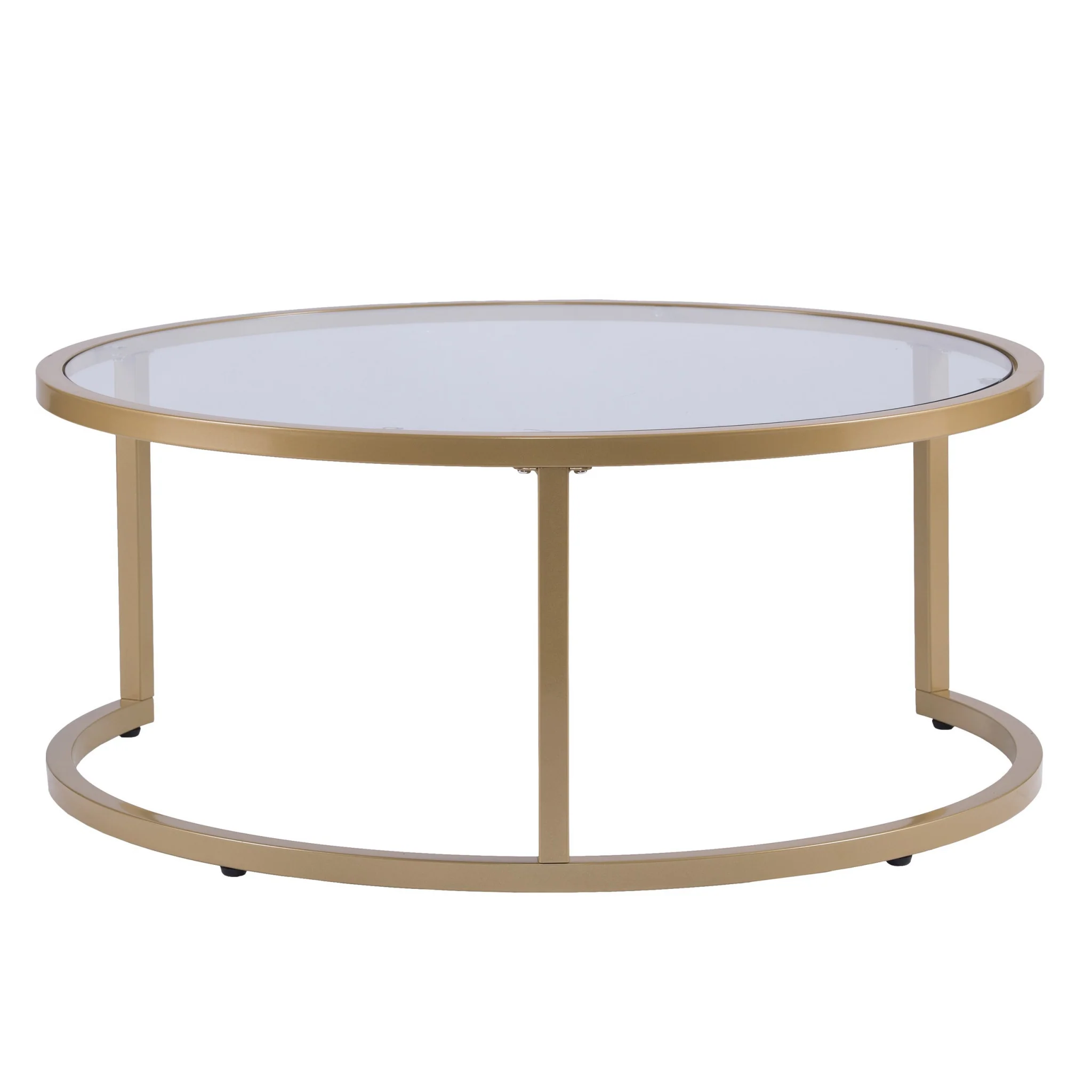 Set of Two Gold Glass Round Nested Coffee Tables By Homeroots - Image 5