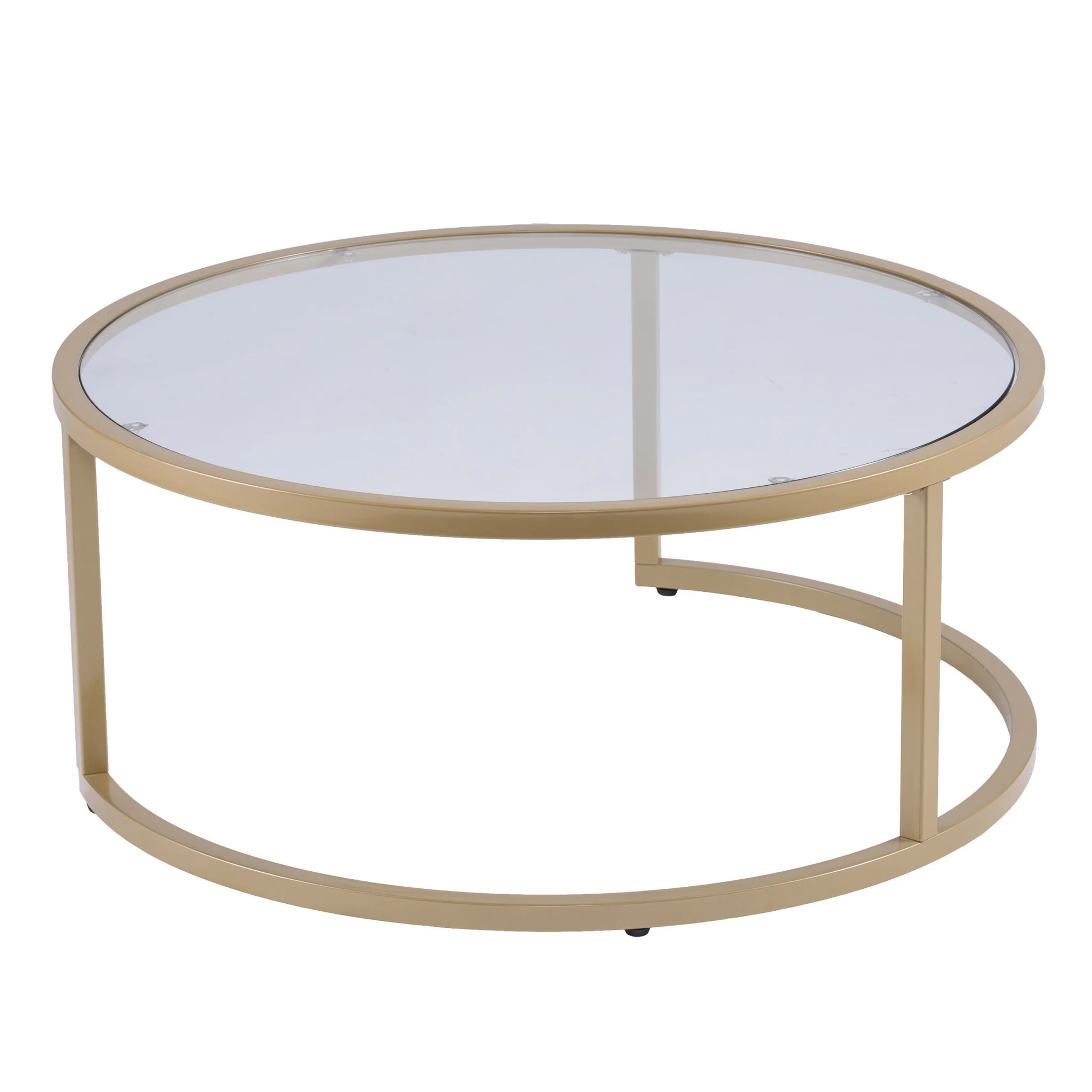 Set of Two Gold Glass Round Nested Coffee Tables By Homeroots - Image 6