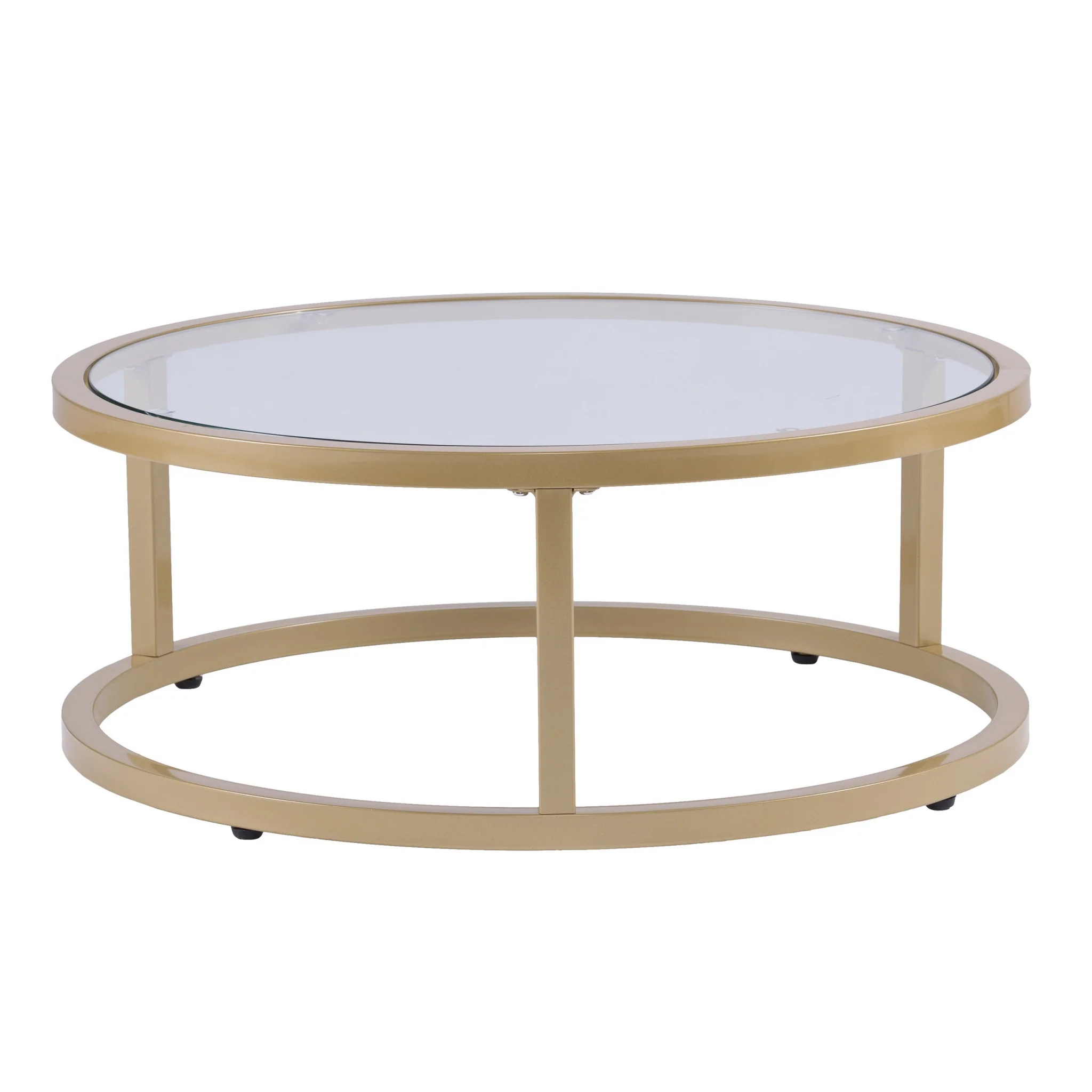 Set of Two Gold Glass Round Nested Coffee Tables By Homeroots - Image 8