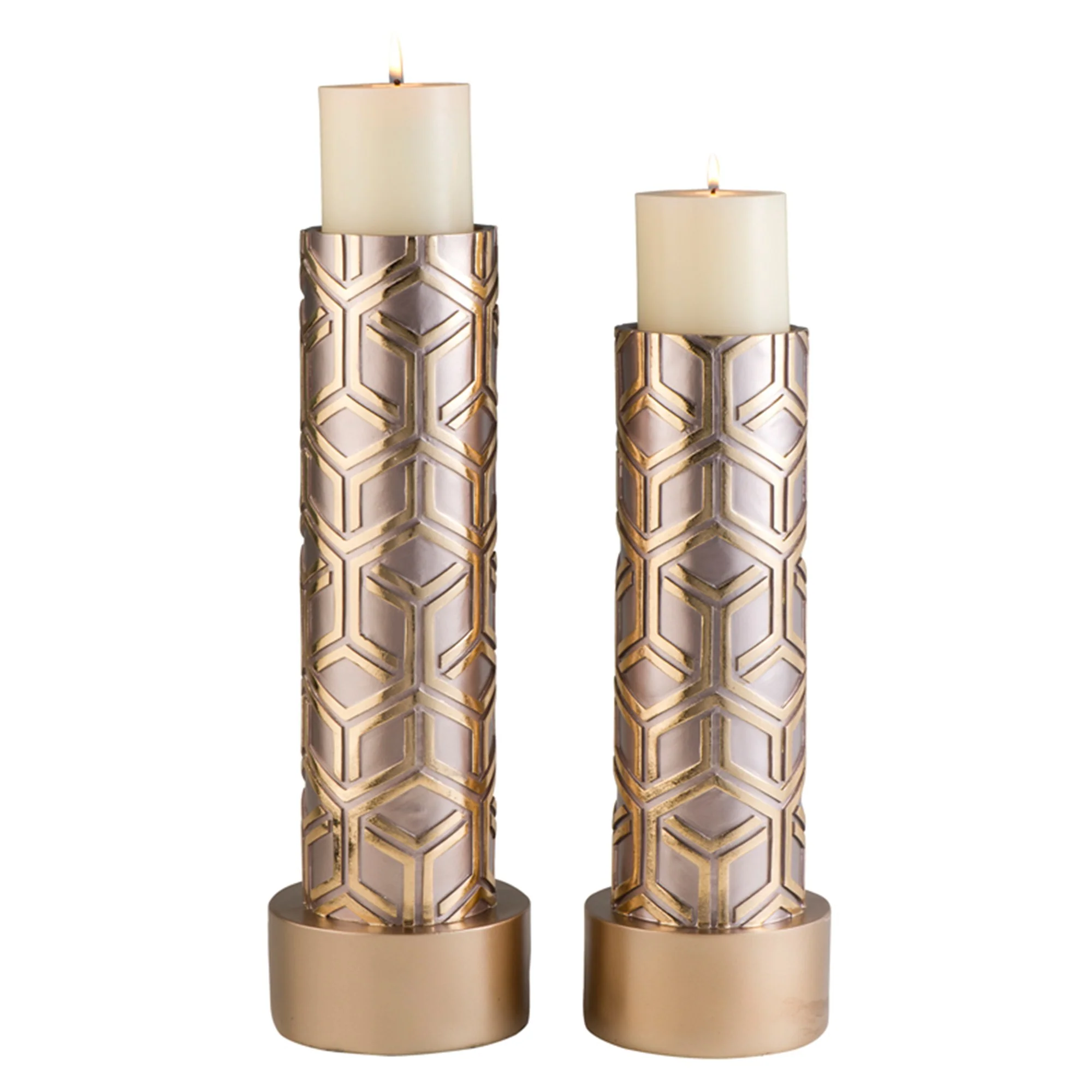 Set Of Two Gold Tabletop Pillar Candle Holders By Homeroots - Image 2