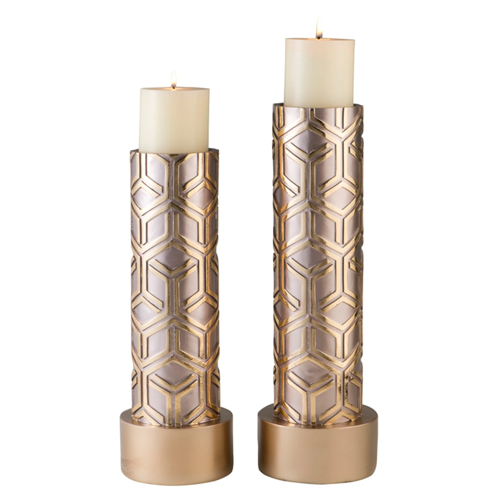 Set Of Two Gold Tabletop Pillar Candle Holders By Homeroots - Image 3
