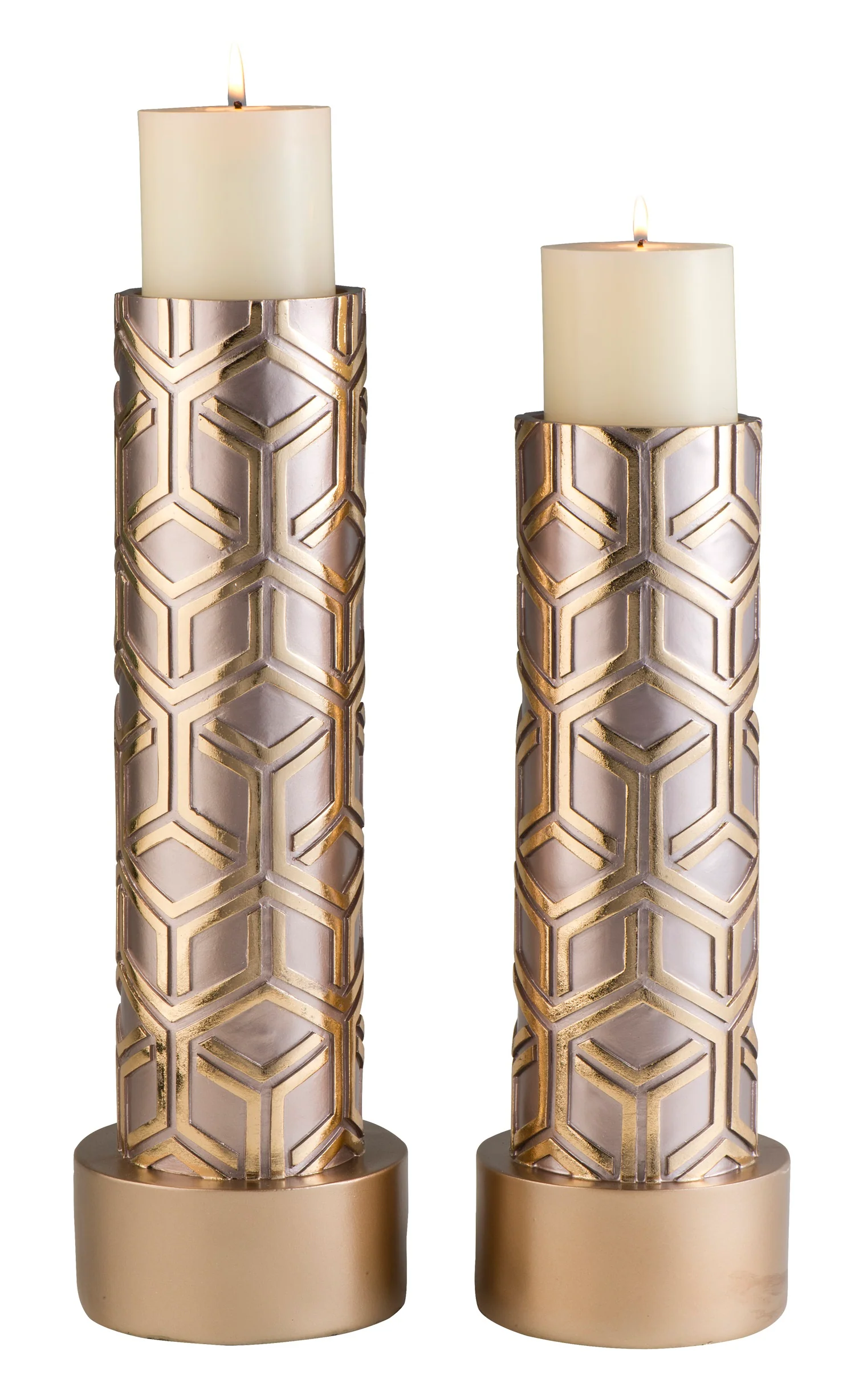 Set Of Two Gold Tabletop Pillar Candle Holders By Homeroots - Image 4