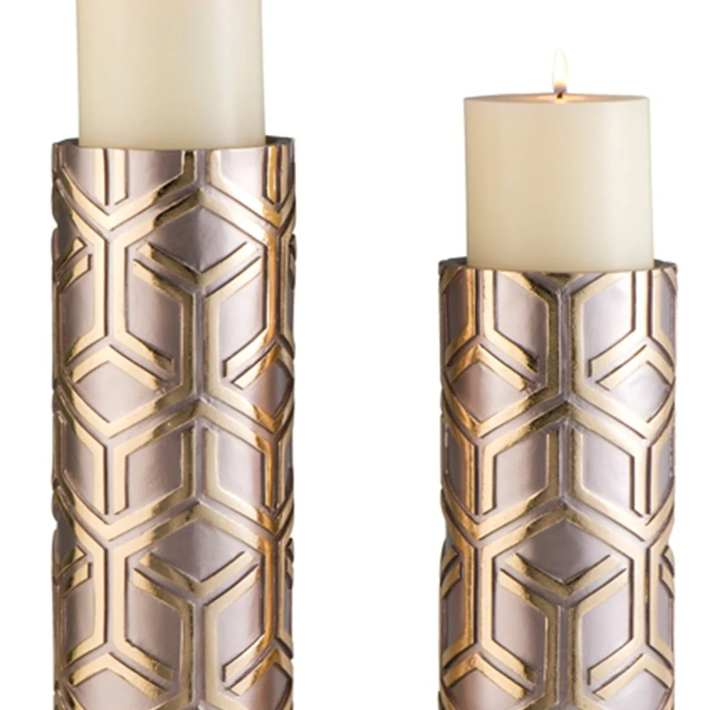 Set Of Two Gold Tabletop Pillar Candle Holders By Homeroots - Image 5