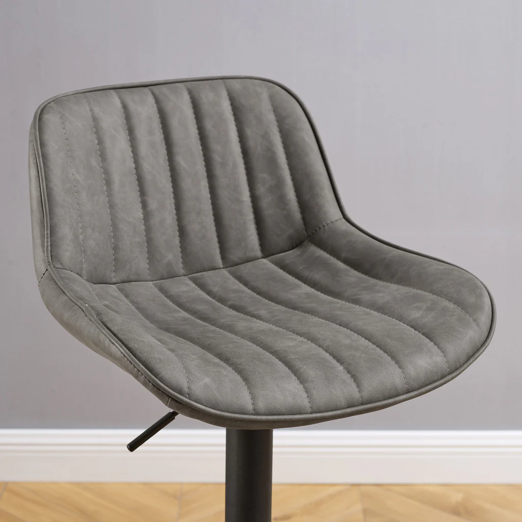 Set of Two Gray And Black Faux Leather And Steel Swivel Low Back Adjustable Height Bar Chairs By Homeroots - Image 4