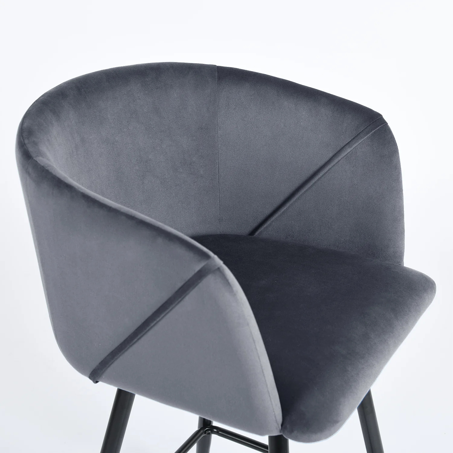 Set of Two Gray And Black Velvet And Steel Low Back Bar Height Bar Chairs By Homeroots - Image 2