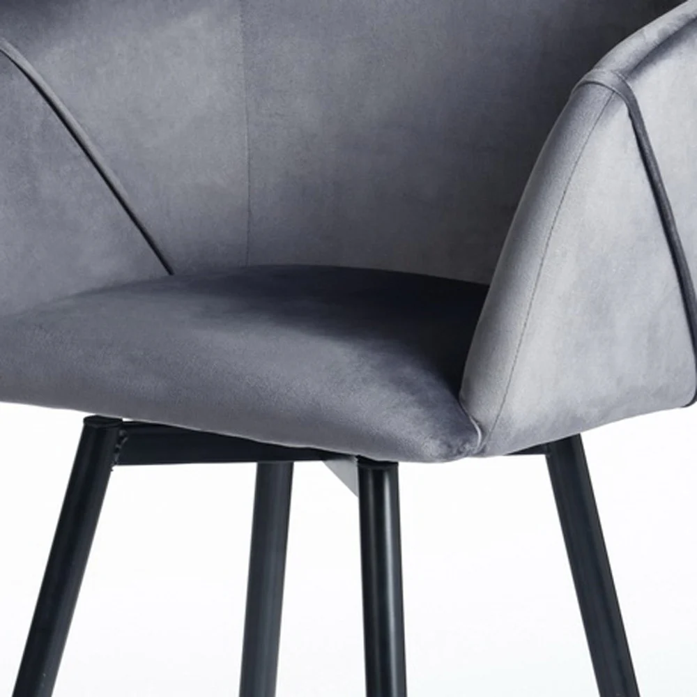 Set of Two Gray And Black Velvet And Steel Low Back Bar Height Bar Chairs By Homeroots - Image 3