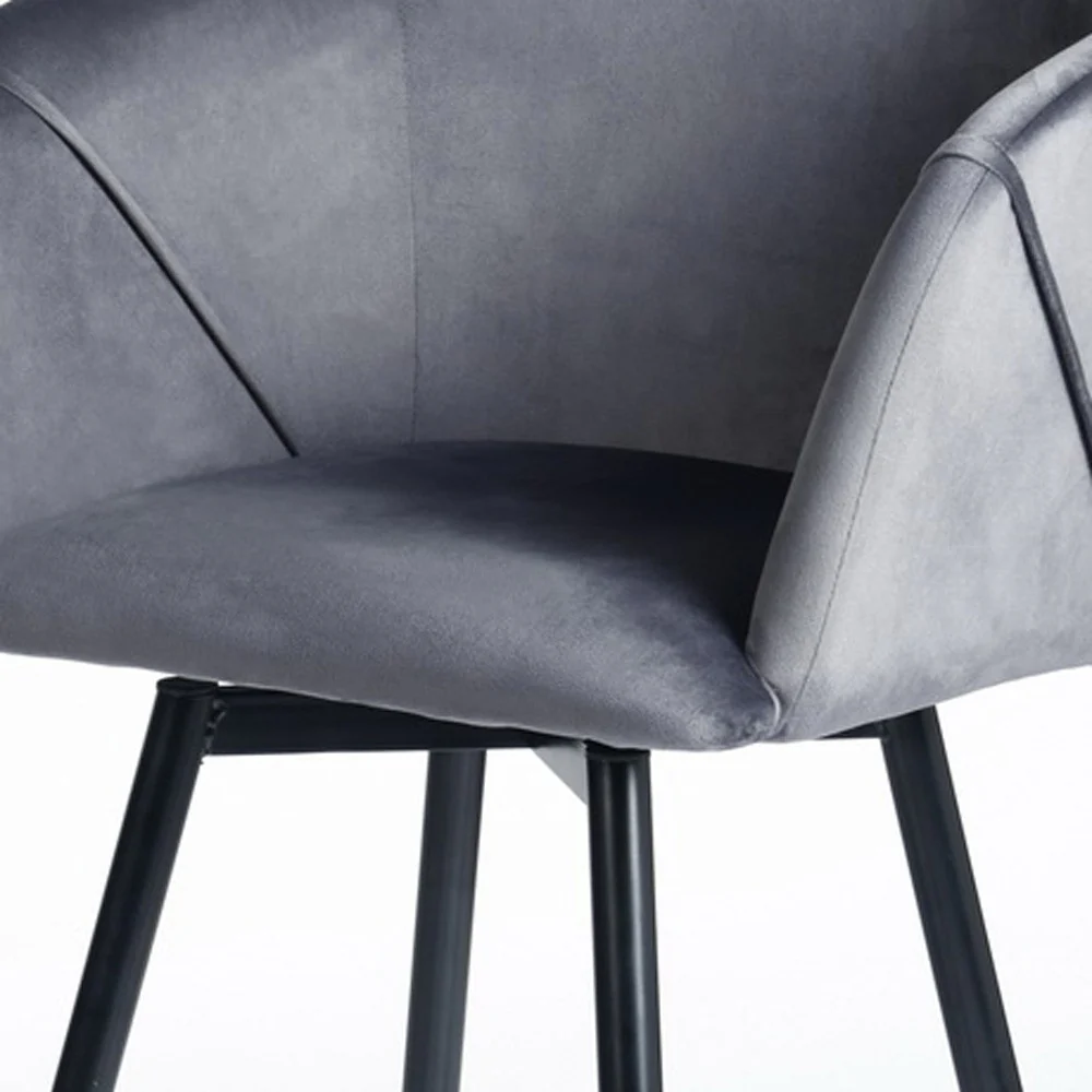 Set of Two Gray And Black Velvet And Steel Low Back Bar Height Bar Chairs By Homeroots - Image 4