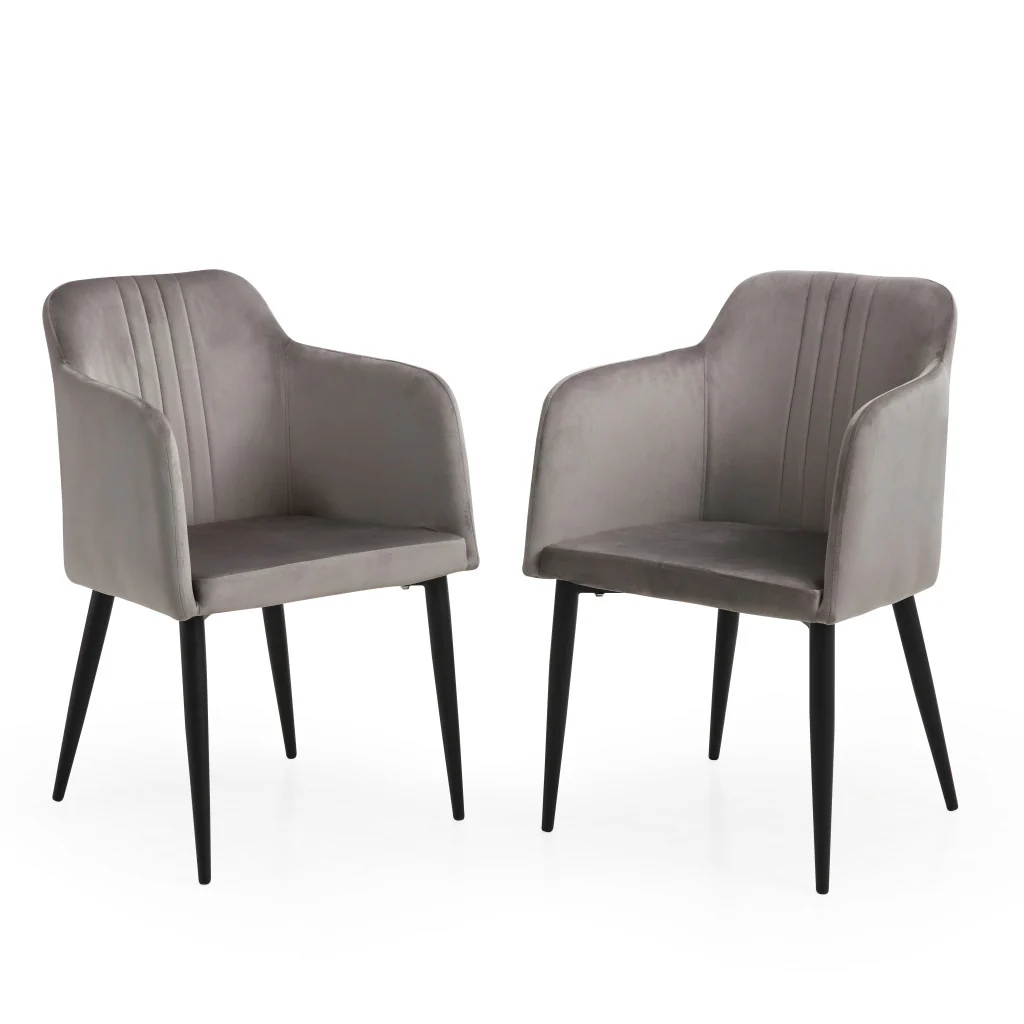 Set of Two Gray and Black Velvet Arm Chair By Homeroots - Image 2