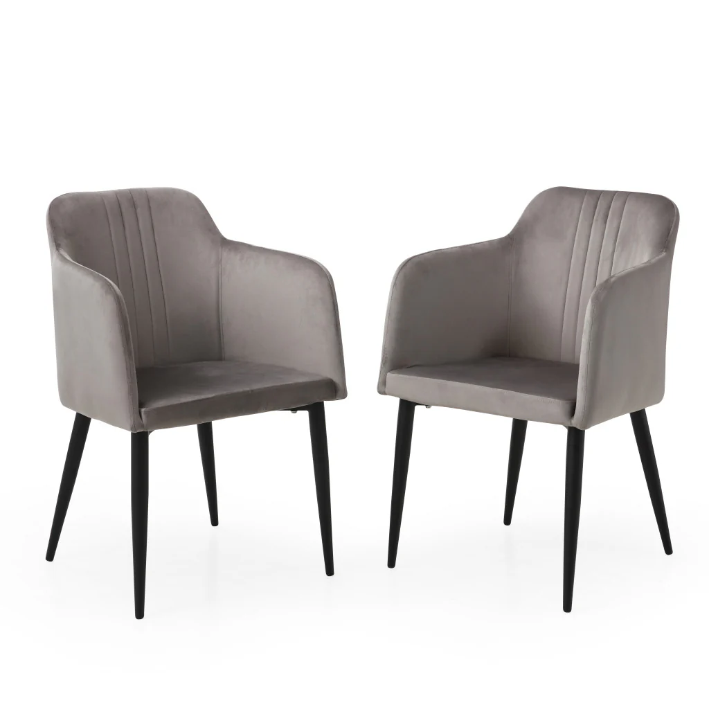 Set of Two Gray and Black Velvet Arm Chair By Homeroots - Image 4