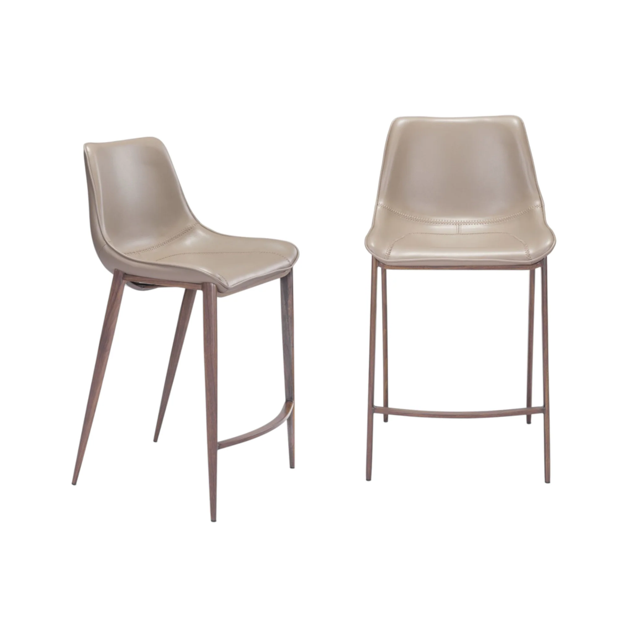 Set of Two Gray and Brown Steel Low Back Counter Height Bar Chairs By Homeroots - Image 6
