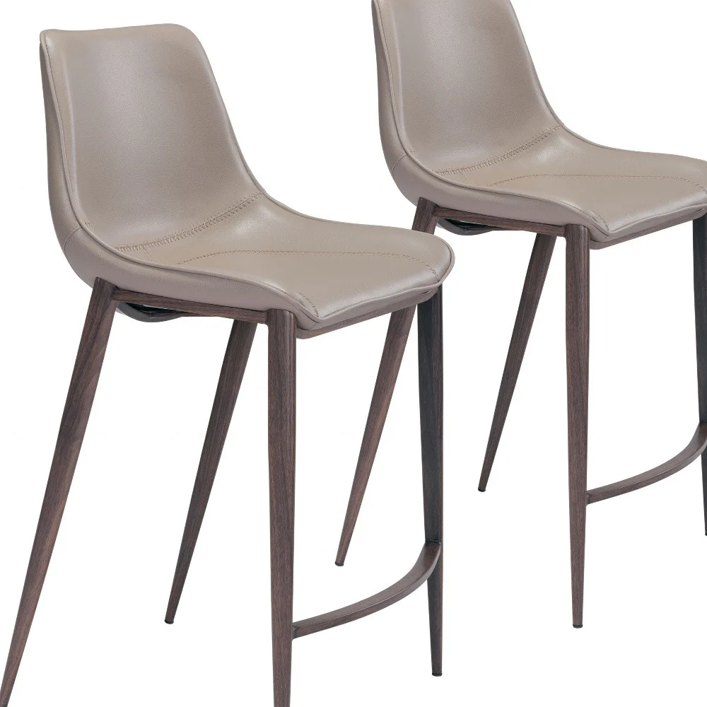 Set of Two Gray and Brown Steel Low Back Counter Height Bar Chairs By Homeroots - Image 8