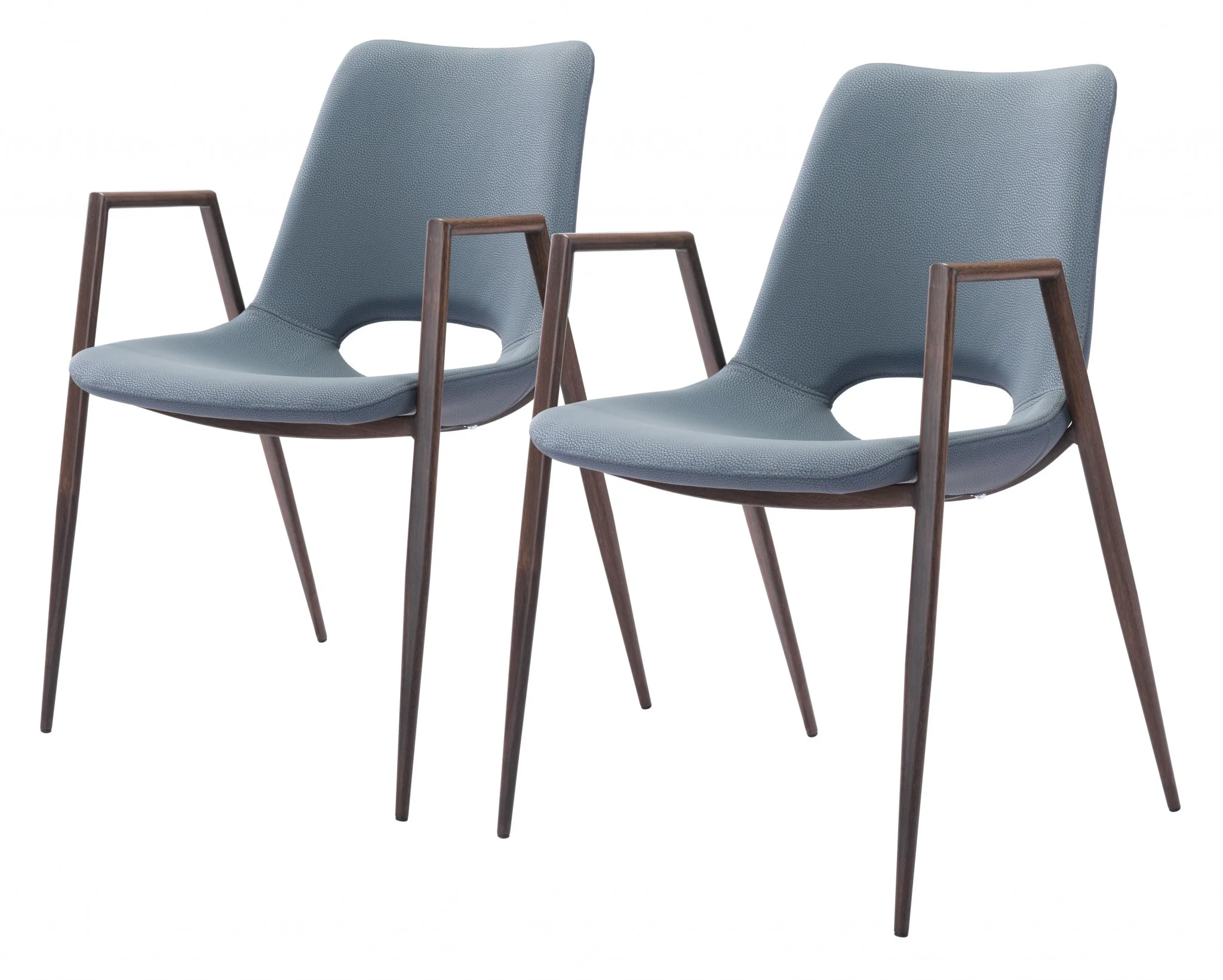 Set of Two Gray And Brown Upholstered Faux Leather Open Back Dining Arm Chairs By Homeroots - Image 2