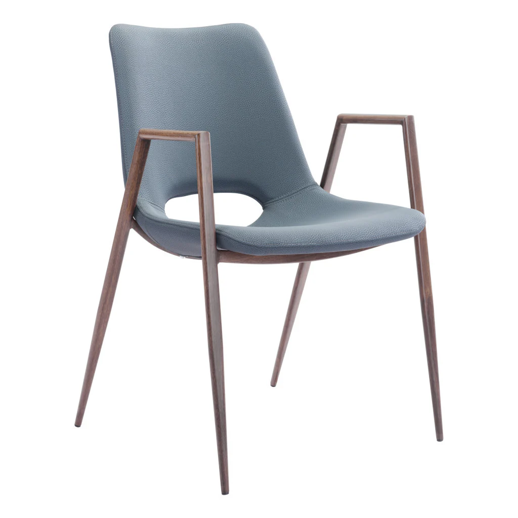 Set of Two Gray And Brown Upholstered Faux Leather Open Back Dining Arm Chairs By Homeroots - Image 3