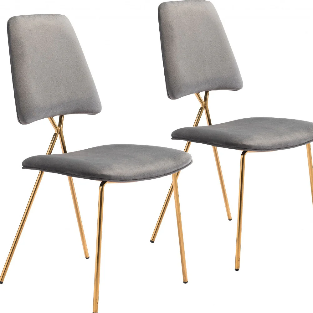 Set of Two Gray And Gold Upholstered Velvet Open Back Dining Side Chairs By Homeroots - Image 2