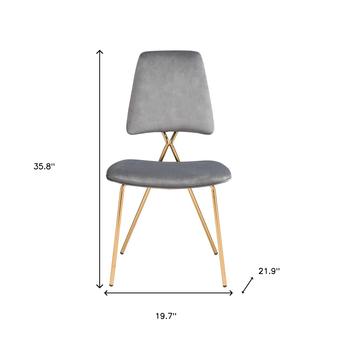 Set of Two Gray And Gold Upholstered Velvet Open Back Dining Side Chairs By Homeroots - Image 3