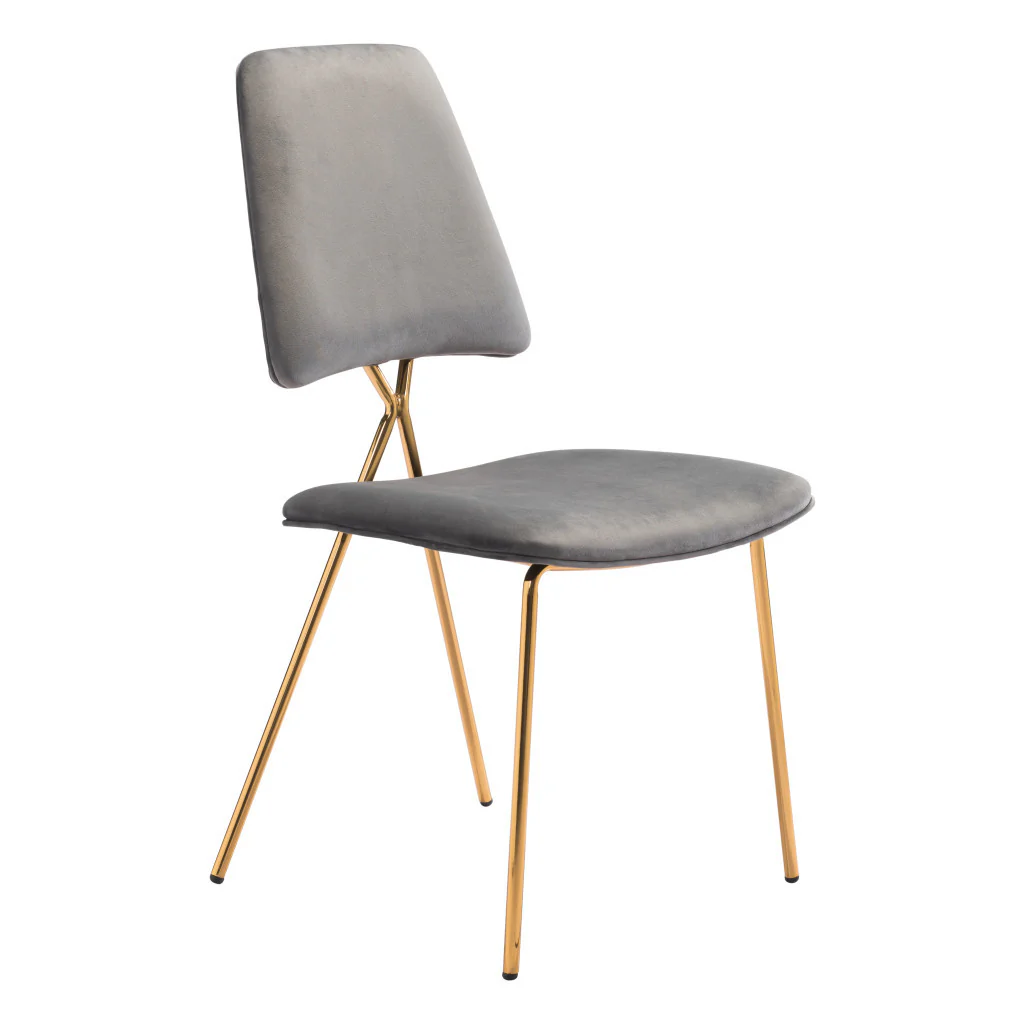 Set of Two Gray And Gold Upholstered Velvet Open Back Dining Side Chairs By Homeroots - Image 5