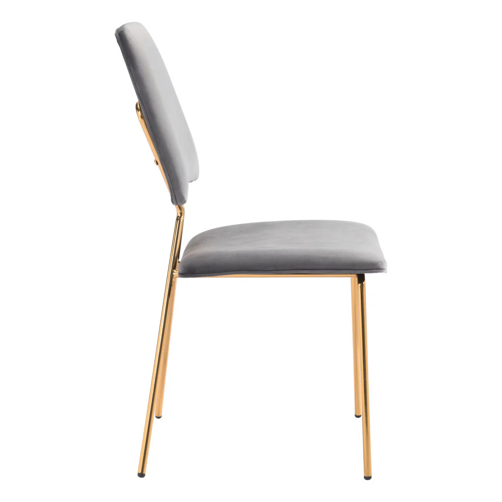 Set of Two Gray And Gold Upholstered Velvet Open Back Dining Side Chairs By Homeroots - Image 6