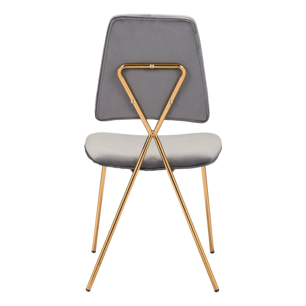 Set of Two Gray And Gold Upholstered Velvet Open Back Dining Side Chairs By Homeroots - Image 7