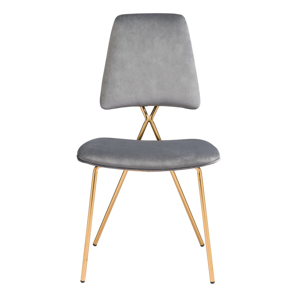 Set of Two Gray And Gold Upholstered Velvet Open Back Dining Side Chairs By Homeroots - Image 8