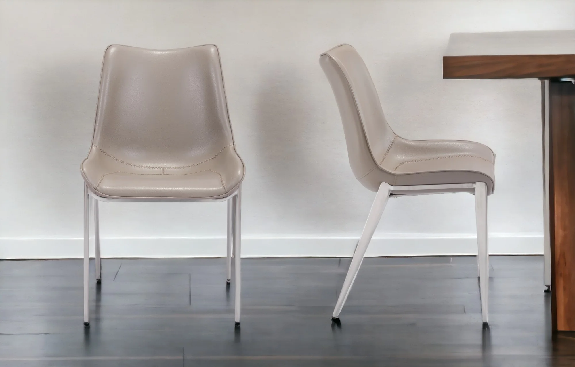 Set of Two Gray And Silver Upholstered Faux Leather Dining Side Chairs By Homeroots - Image 2