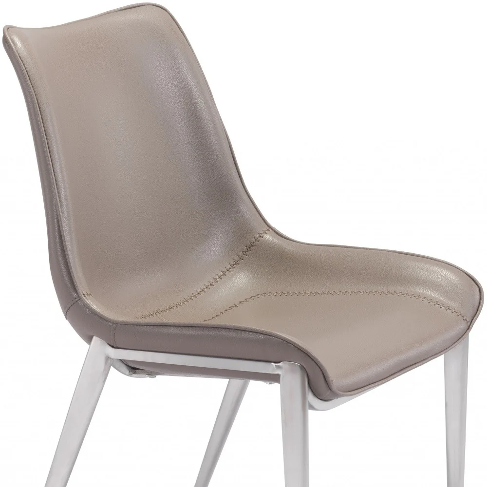 Set of Two Gray And Silver Upholstered Faux Leather Dining Side Chairs By Homeroots - Image 7