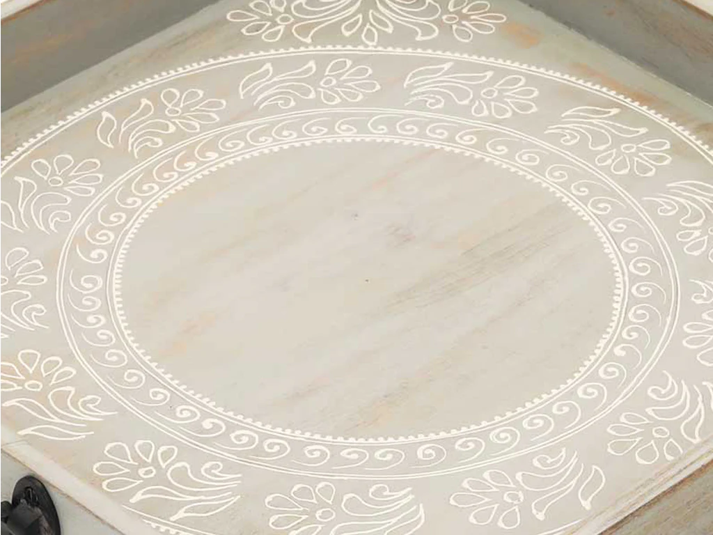 Set Of Two Gray and White Octagon Solid Wood Paisley Handmade Serving Tray With Handles By Homeroots - Image 5