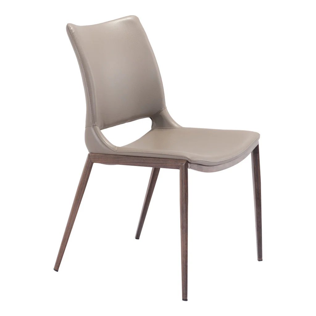 Set of Two Gray Faux Leather and Espresso Mod Ergo Dining Chairs By Homeroots - Image 2