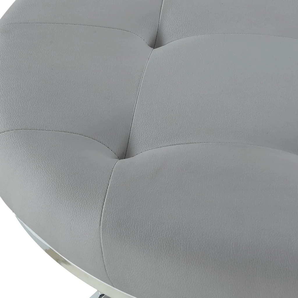 Set of Two Gray Faux Leather and Silver Tufted Round Ottomans By Homeroots - Image 6