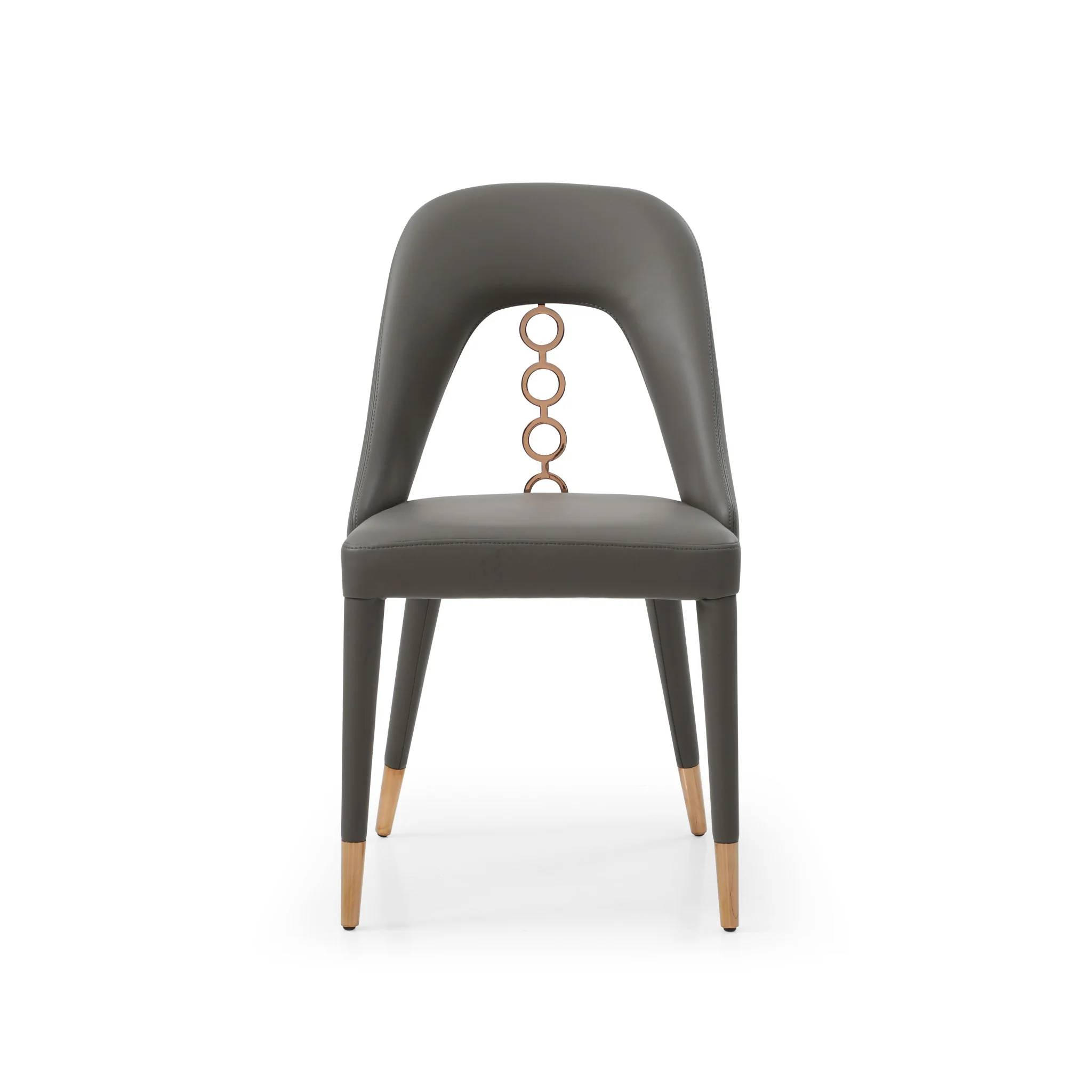 Set of Two Gray Faux Leather Dining Side Chairs With Rose Gold Accents By Homeroots - Image 2